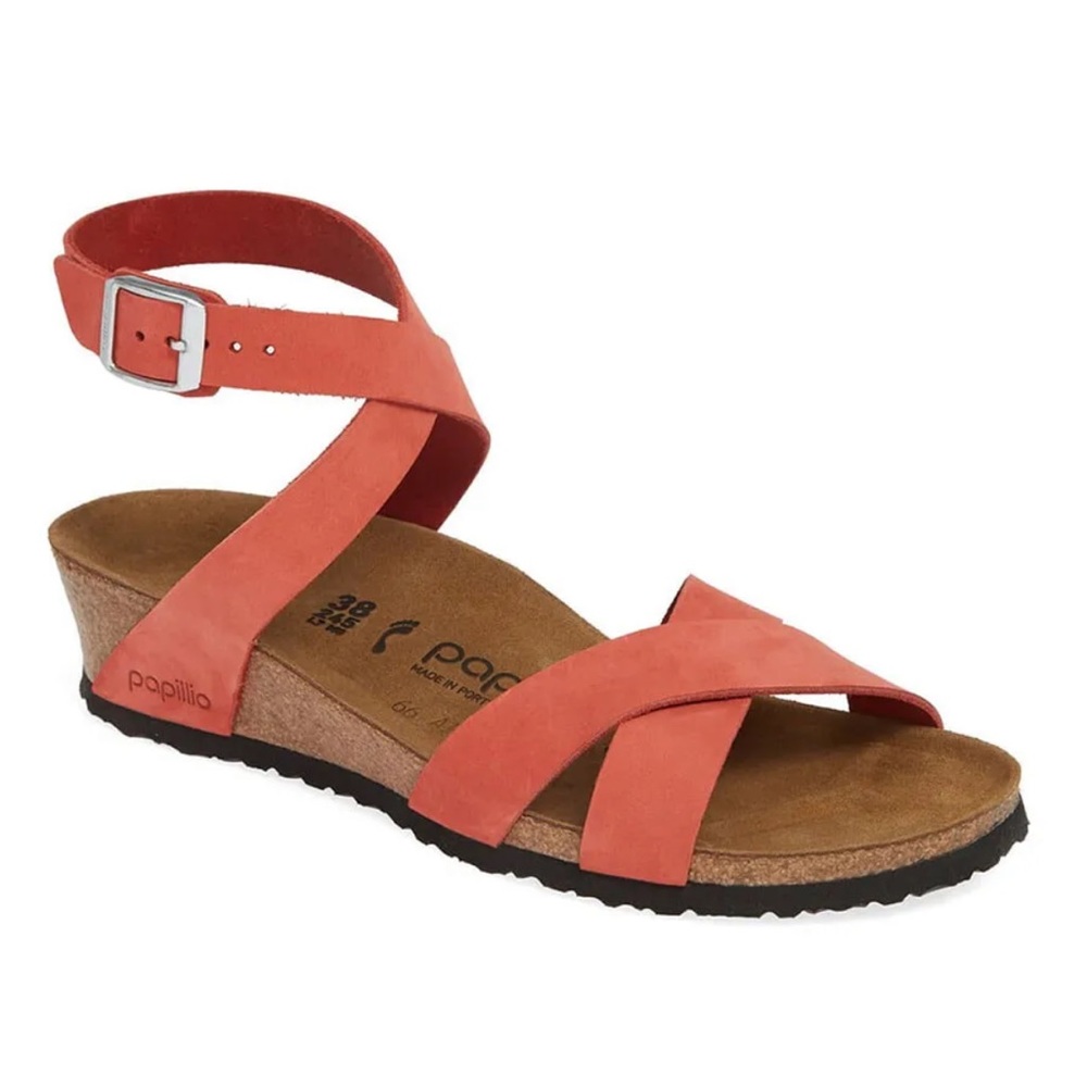 Birkenstock Papillio Lola Leather Sandals Coral Color Size 38